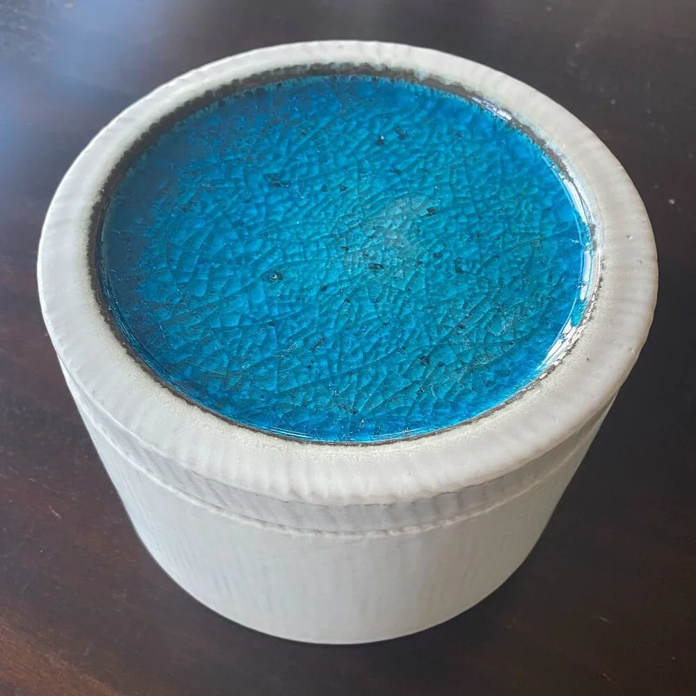 Jonathan Adler Blue Grog Ice Trinket Box Collector's Canister Stoneware EUC Rare